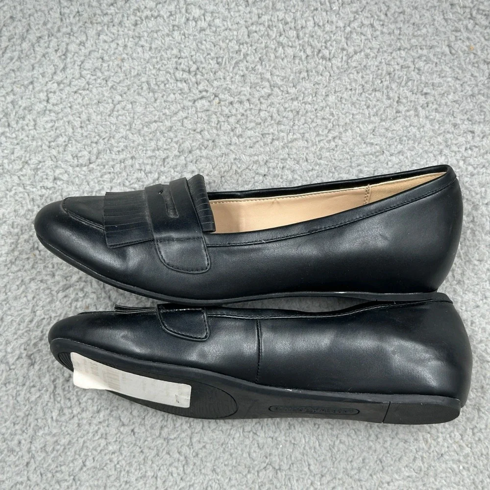 Andrew Geller Posy Black Loafer Flats‎ Size 6.5M Fringe Slip-On Comfort Shoes